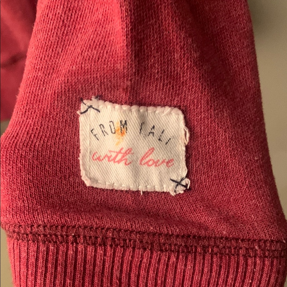 Hollister Red Hoodie Sweater with White Stripes and Embroidered Front Design - Picture 4 of 5